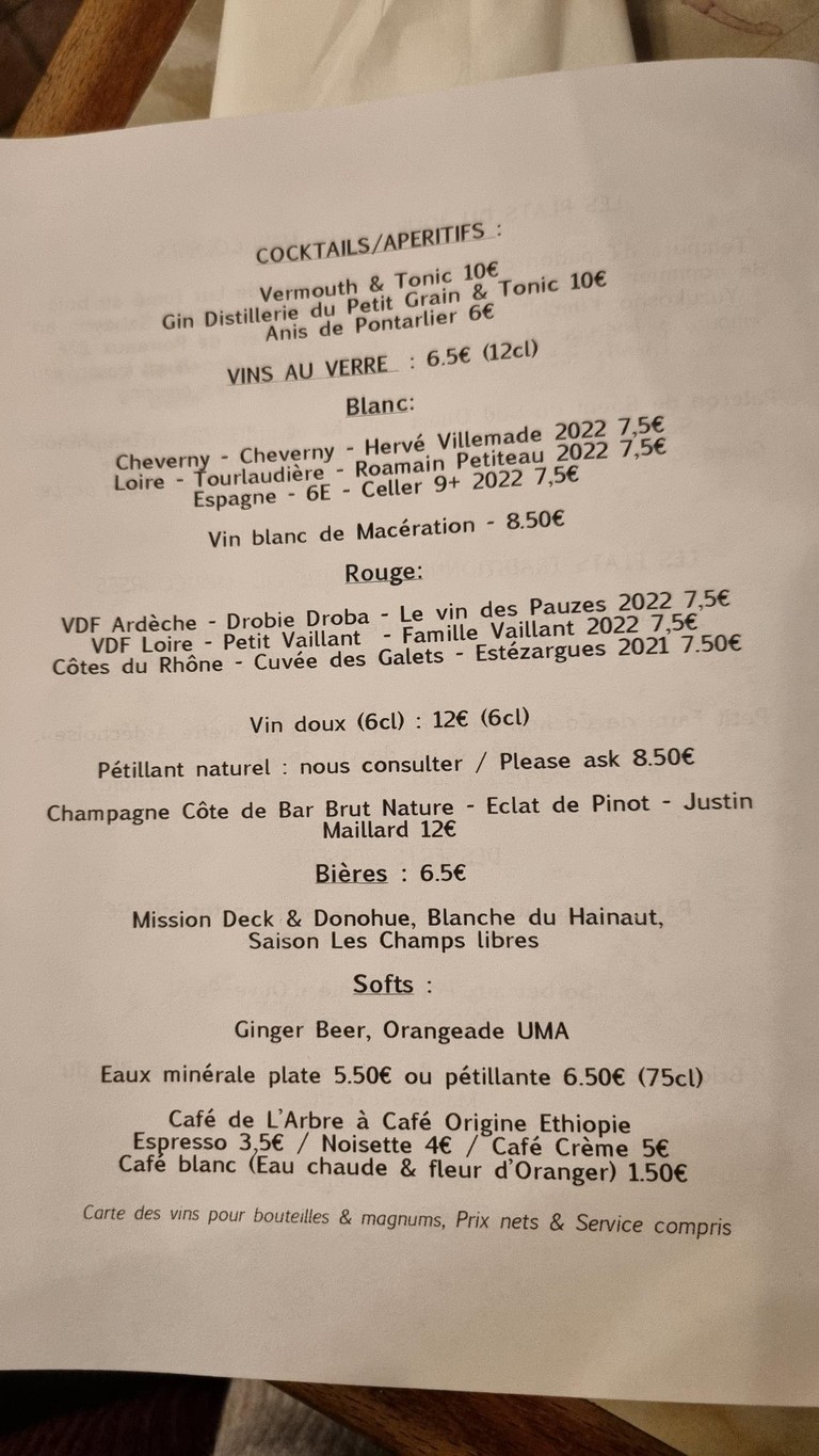 Le Verre Volé menu 3