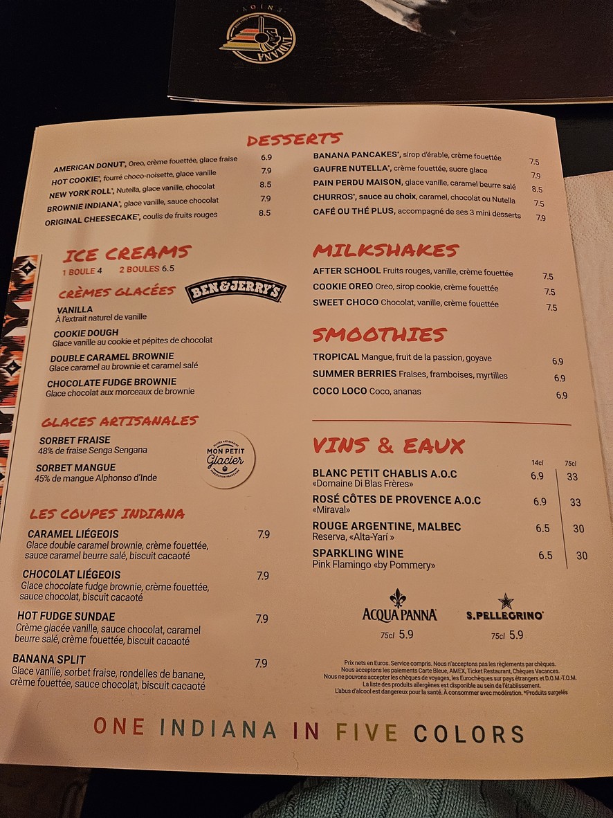 Indiana Café - Bonne Nouvelle menu 2
