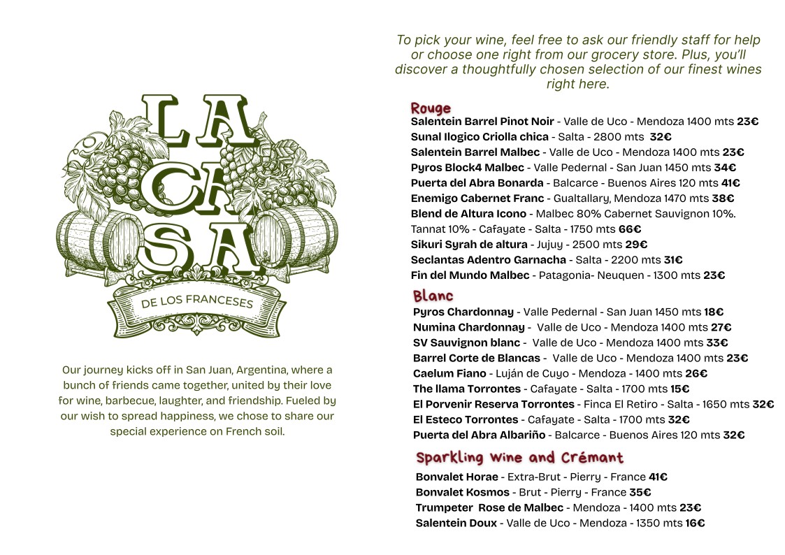 La Casa de Los Franceses - Bar à vins menu 1
