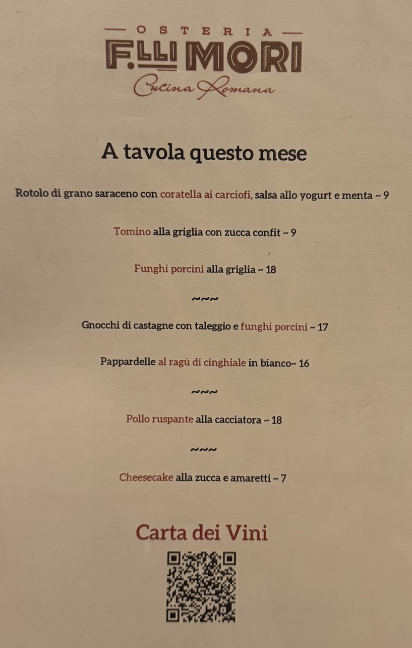 Osteria Fratelli Mori menu 1