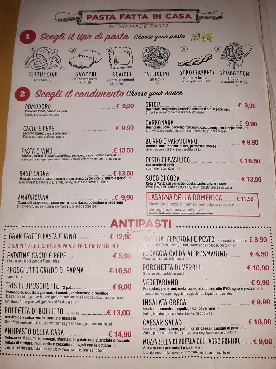 Come 'na Vorta Pasta e Vino Osteria - Trastevere menu 1