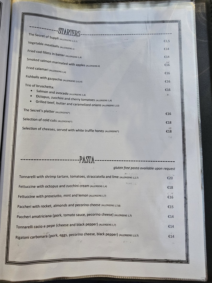 Il Segreto menu 1