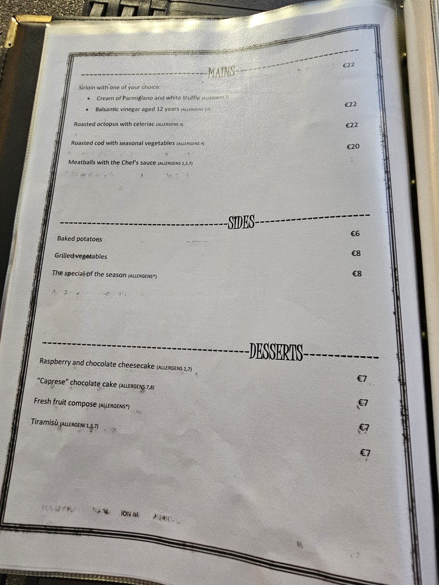 Il Segreto menu 2