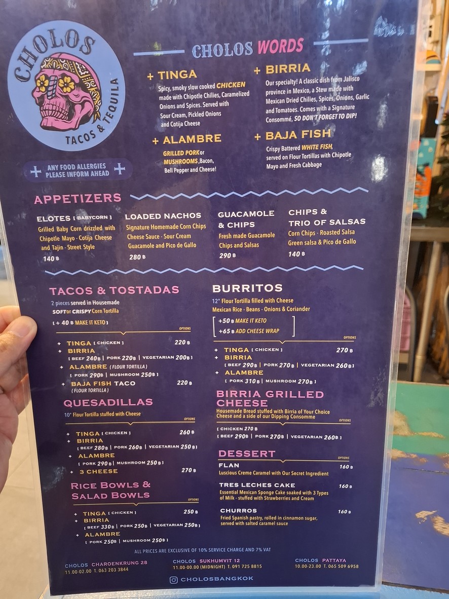 Cholos Mexican BKK menu 1