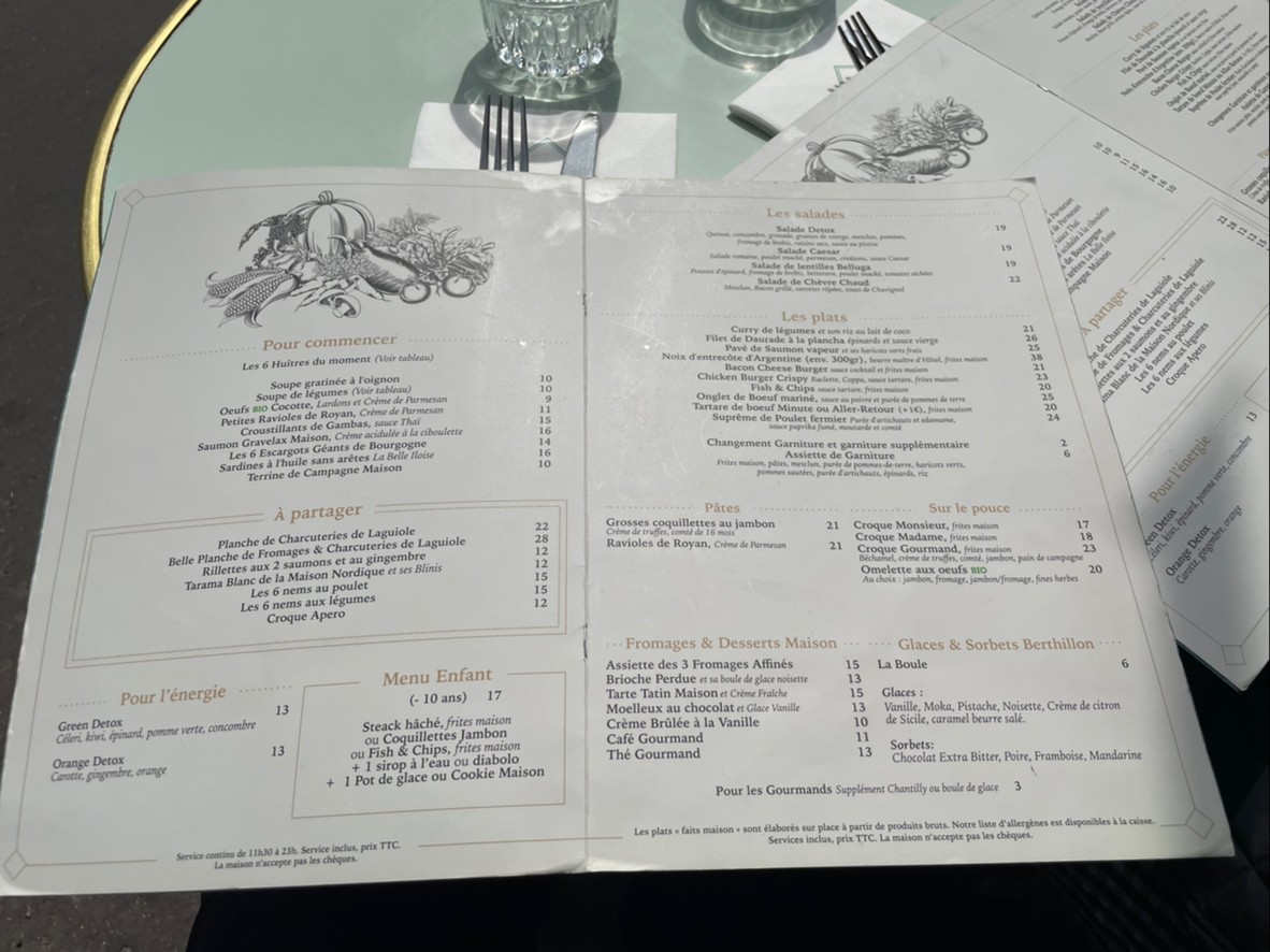 Le Chalet menu 1