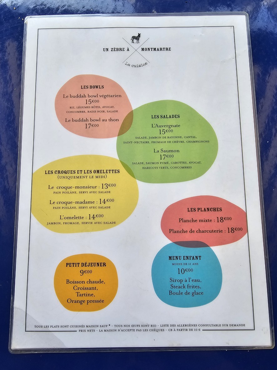 Un Zèbre à Montmartre menu 1