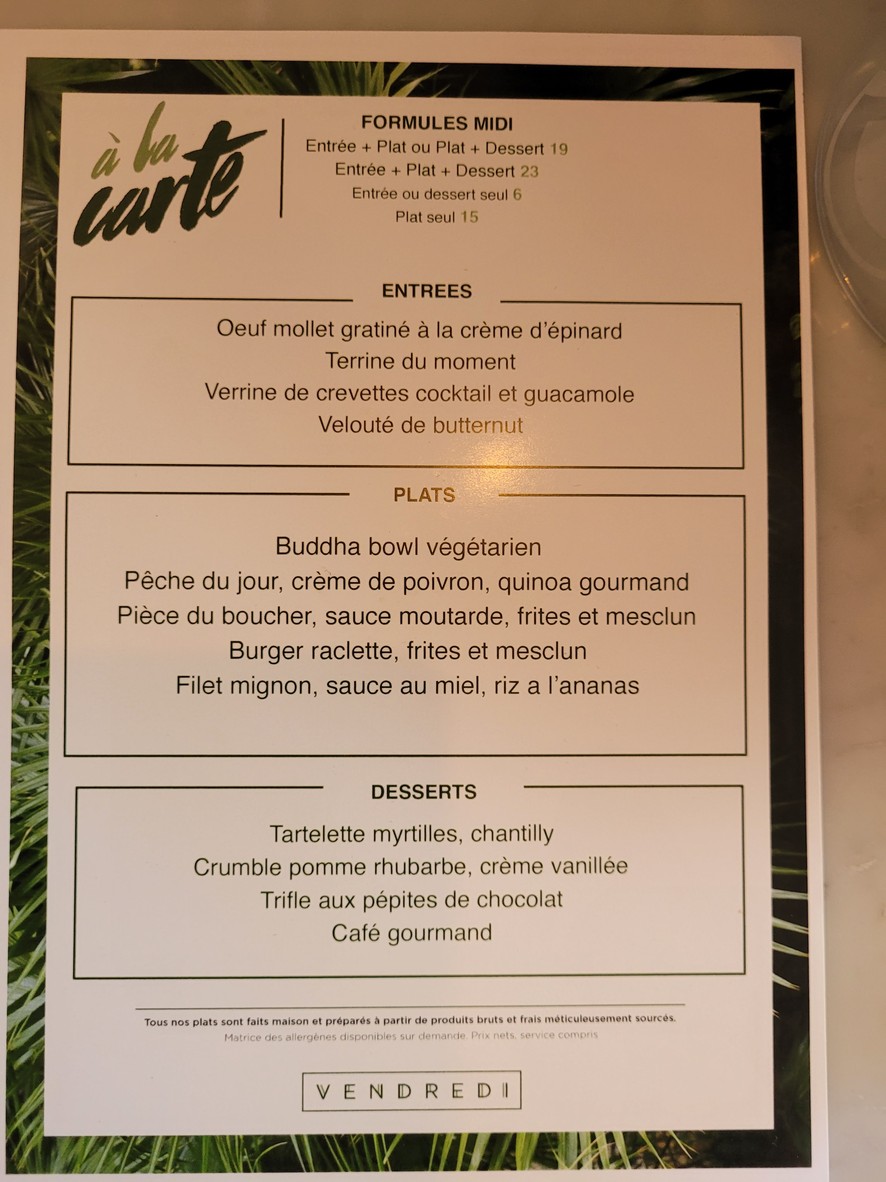 Vendredi menu 1