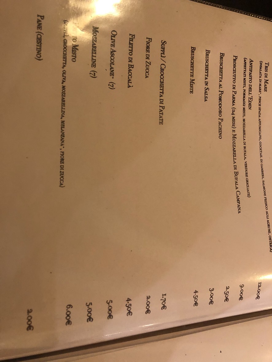 Ristorante Eden menu 1