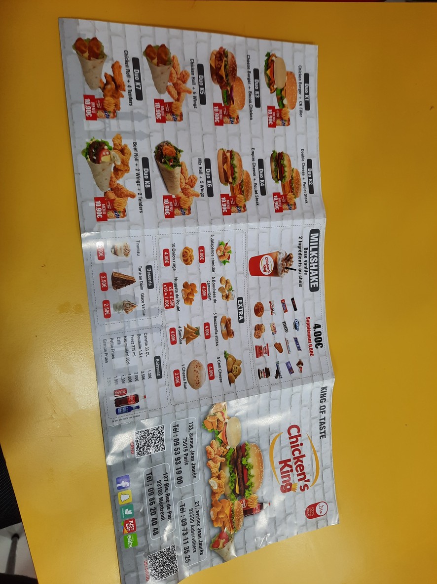 Chicken's King paris 19eme menu 3