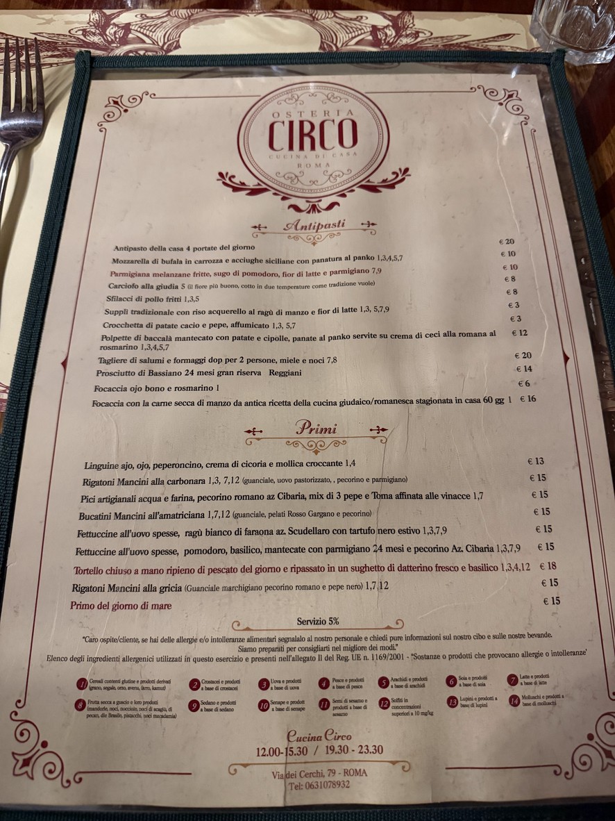 Osteria Circo menu 1