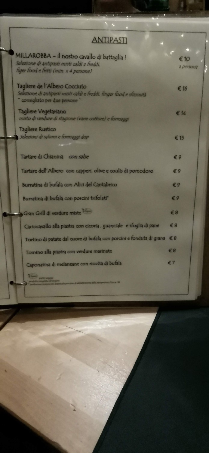 L'Albero Cocciuto menu 1