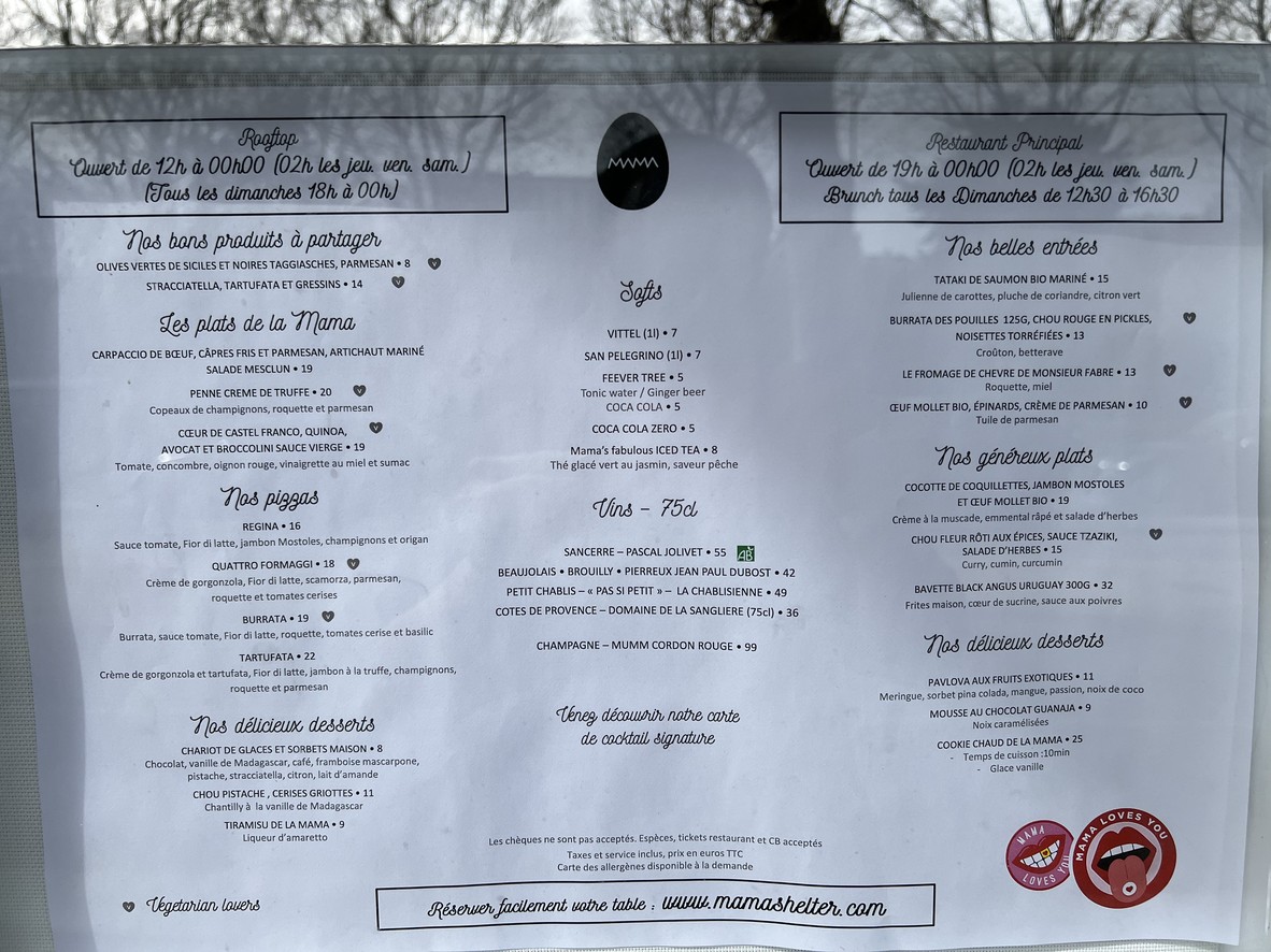 Mama Restaurant Paris West menu 1