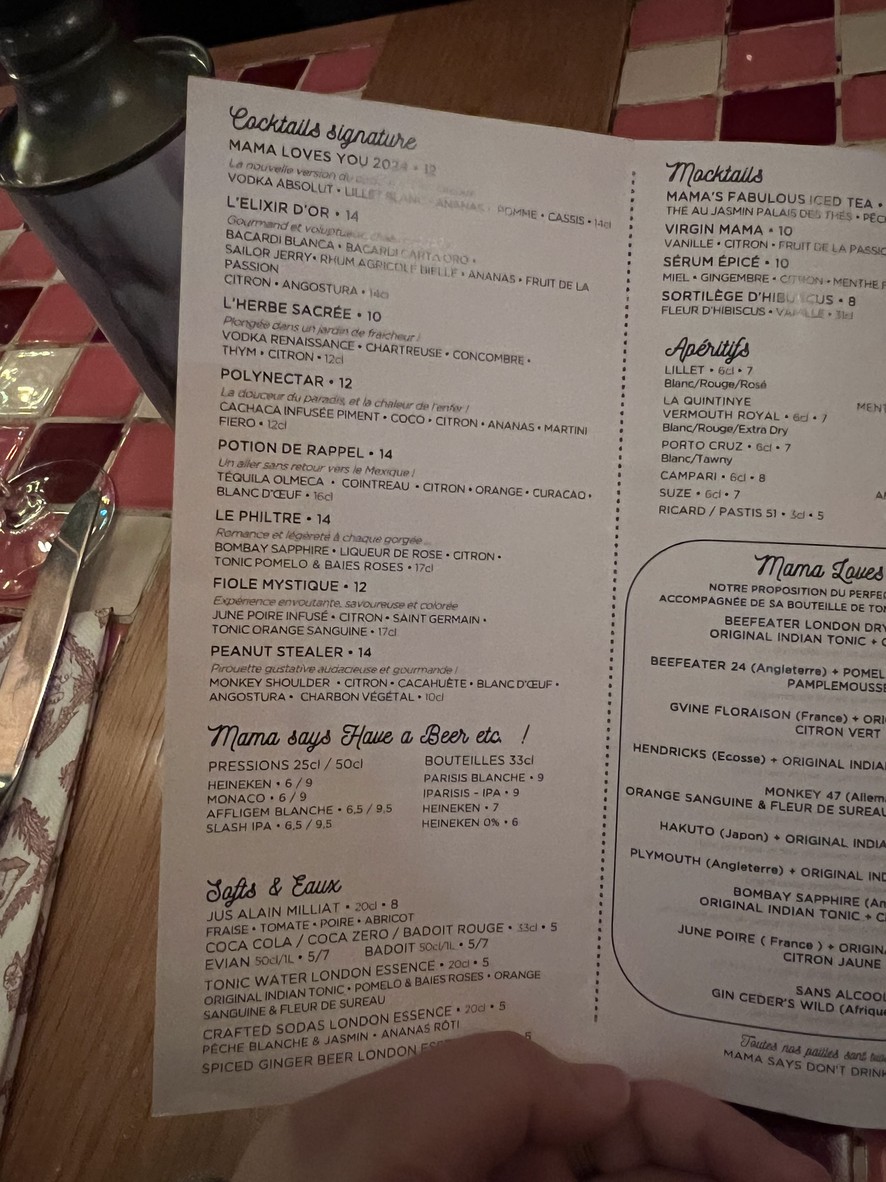 Mama Restaurant Paris West menu 2