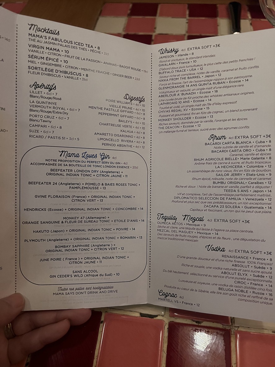 Mama Restaurant Paris West menu 3
