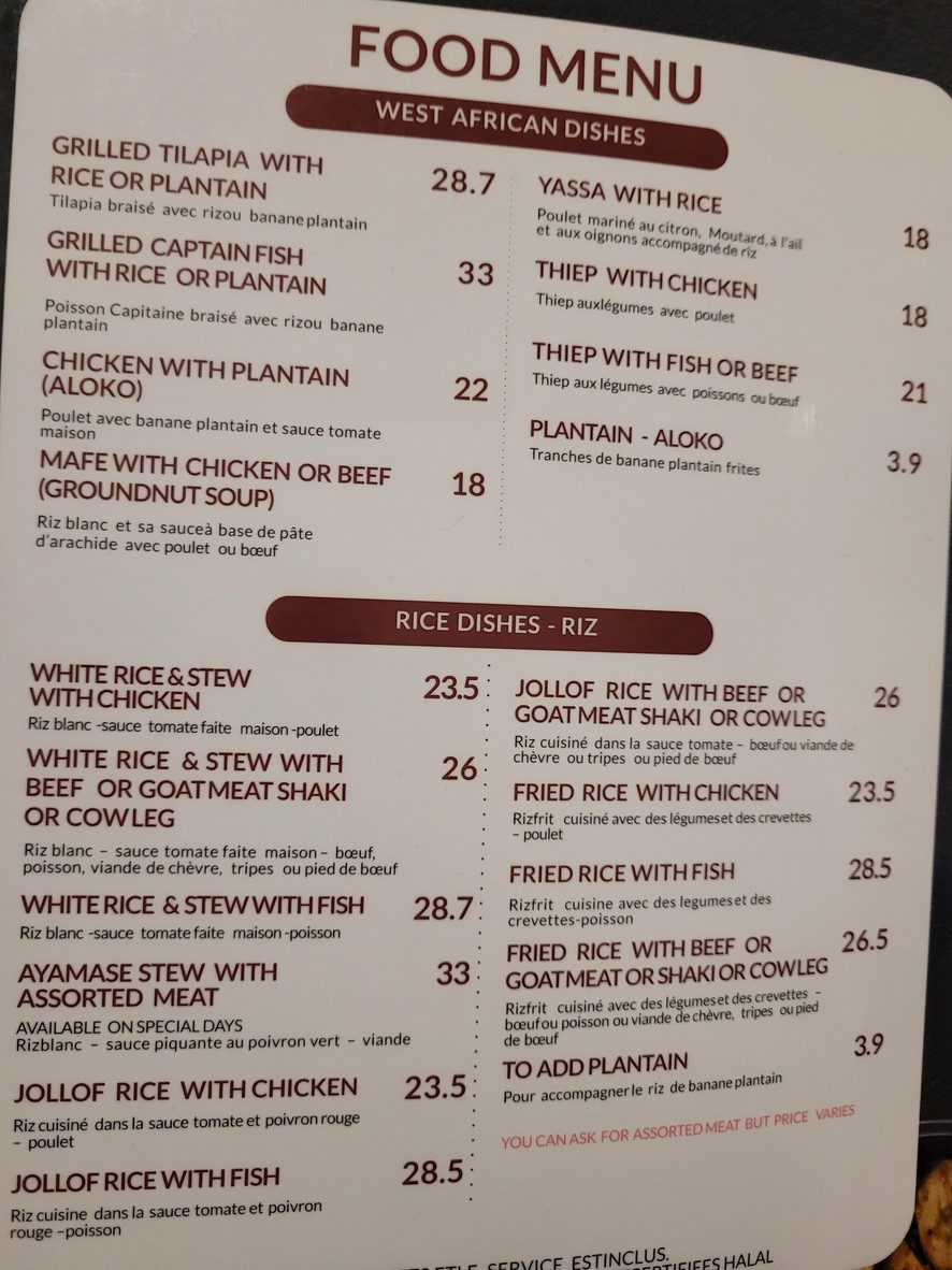 African Kitchen menu 2