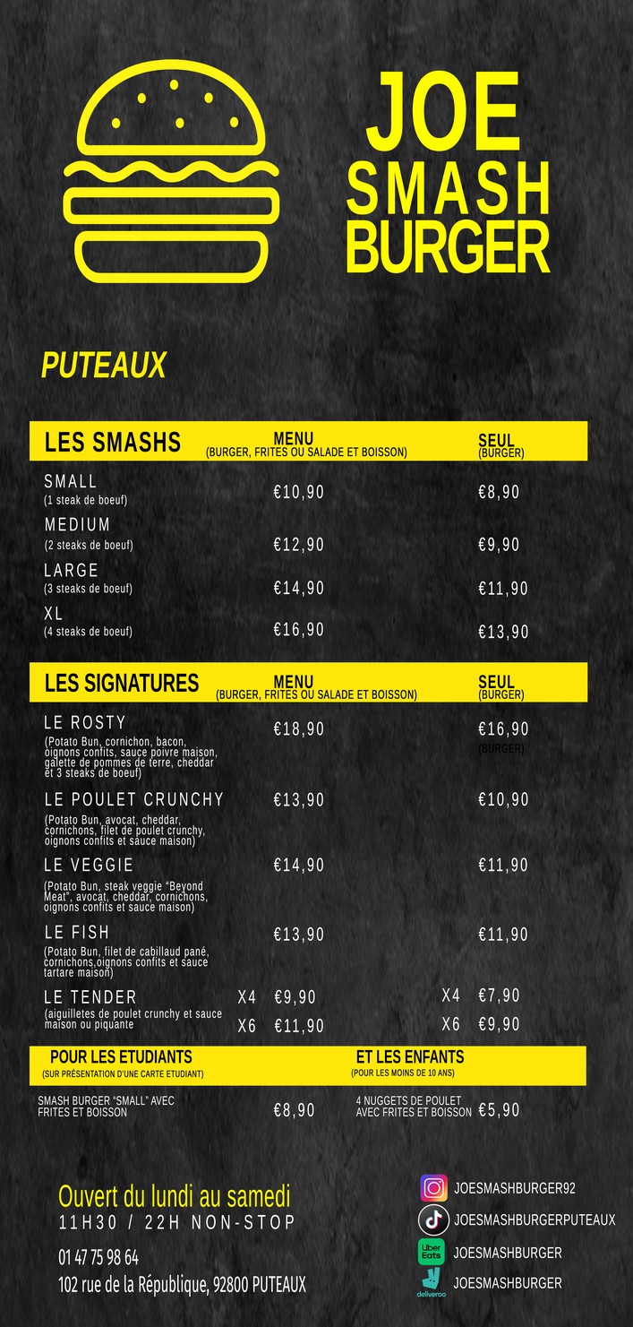 Joe Smash Burger menu 1