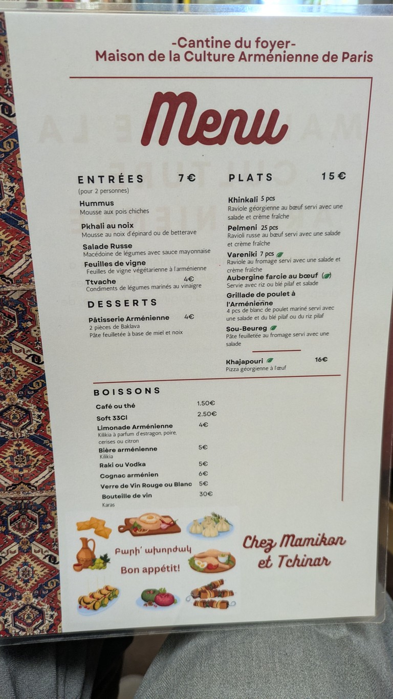Maison de la culture Arménienne menu 1