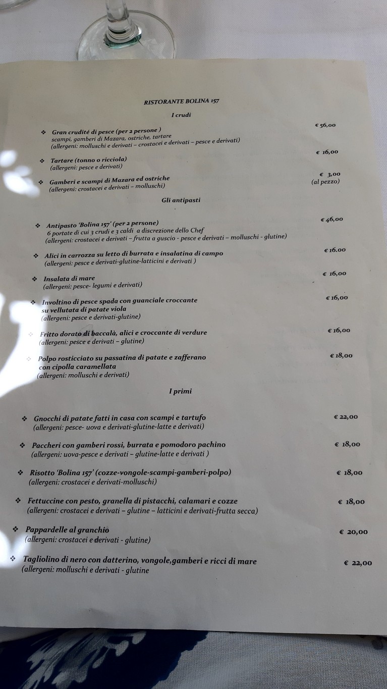 Bolina 157 menu 1