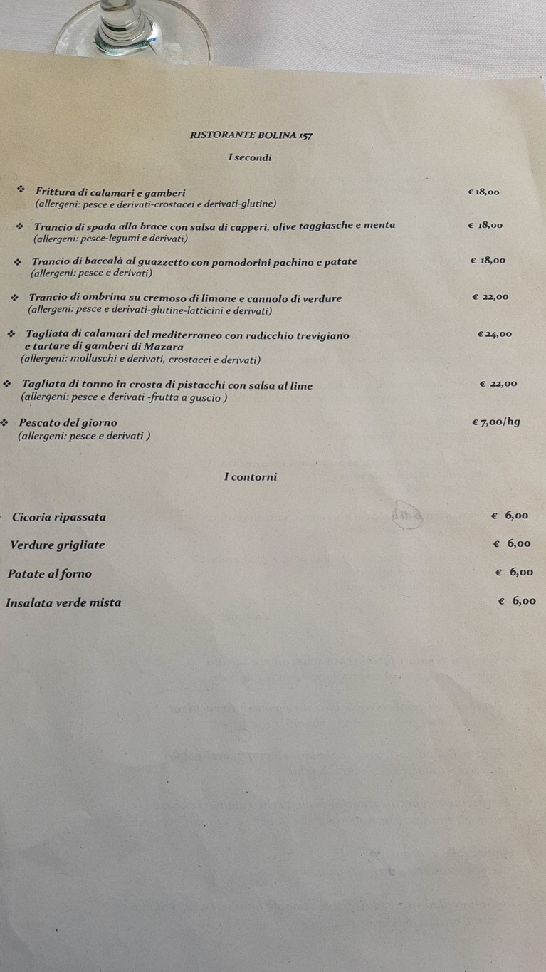 Bolina 157 menu 2
