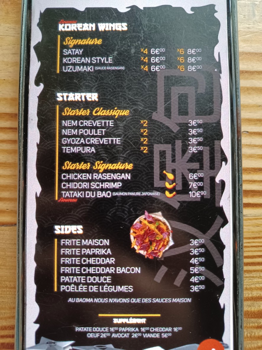 LE BAOMA menu 2