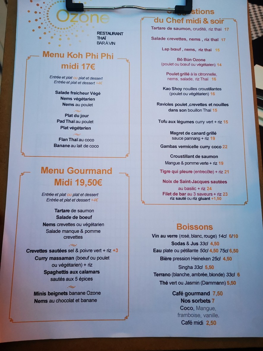 Ozone Restaurant Thaï menu 4