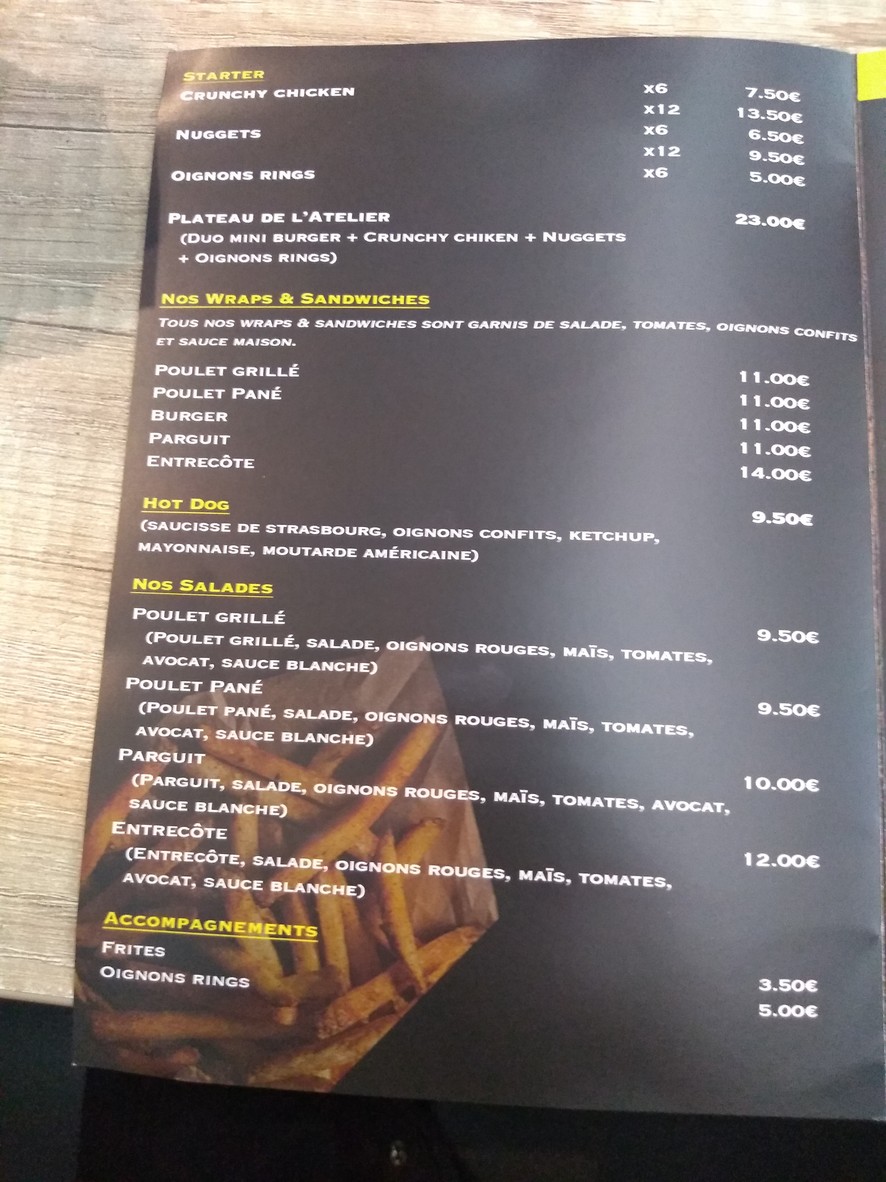 L'ATELIER BURGER - Saint-Mandé menu 2