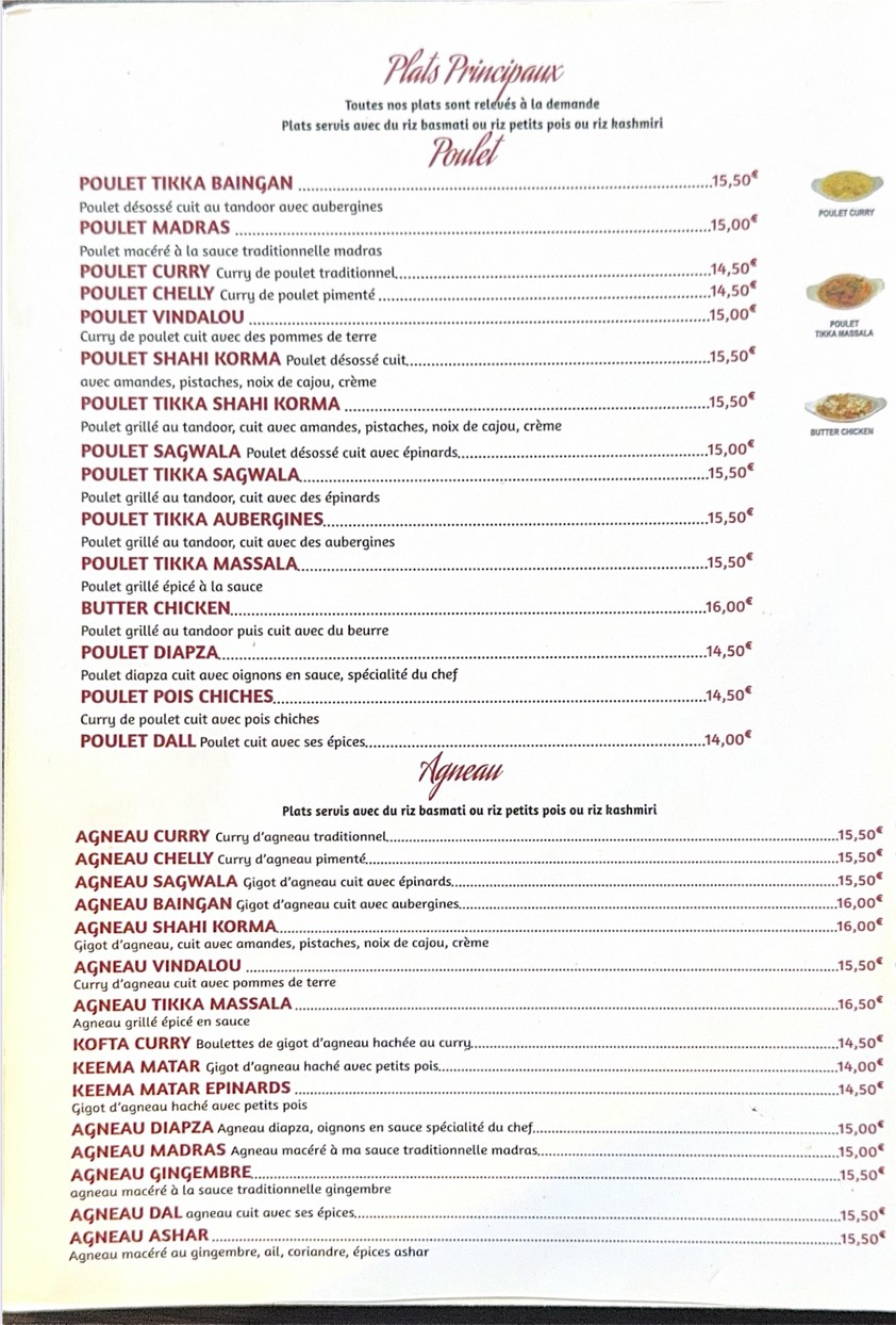 Rajpoot Saint-Maur - 清真印度和巴基斯坦餐厅 menu 2