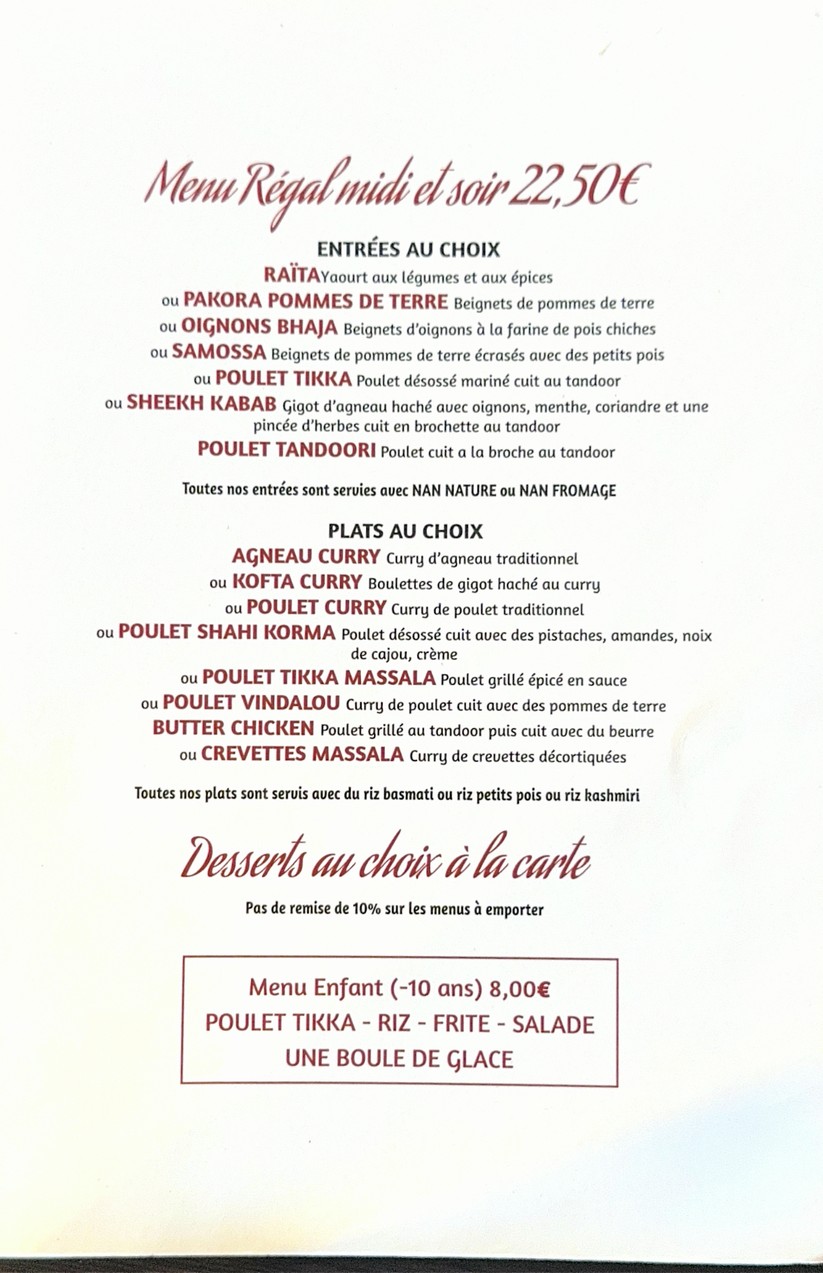 Rajpoot Saint-Maur - 清真印度和巴基斯坦餐厅 menu 4