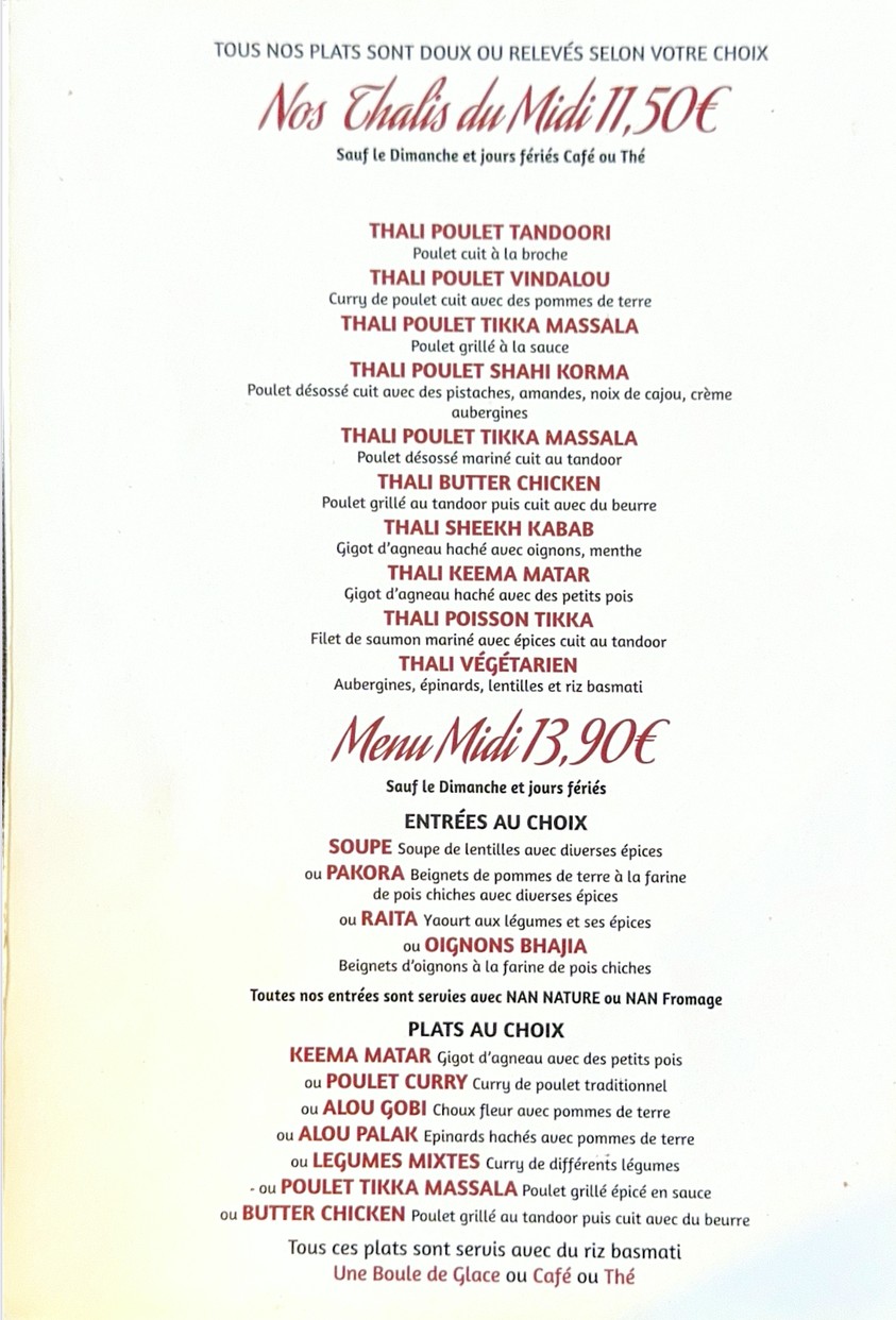 Rajpoot Saint-Maur - 清真印度和巴基斯坦餐厅 menu 5
