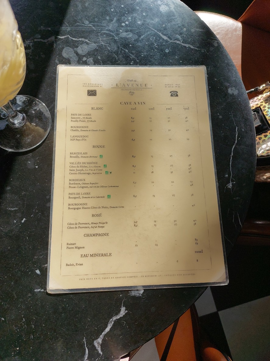 Café de l'Avenue - Paris 8 menu 2
