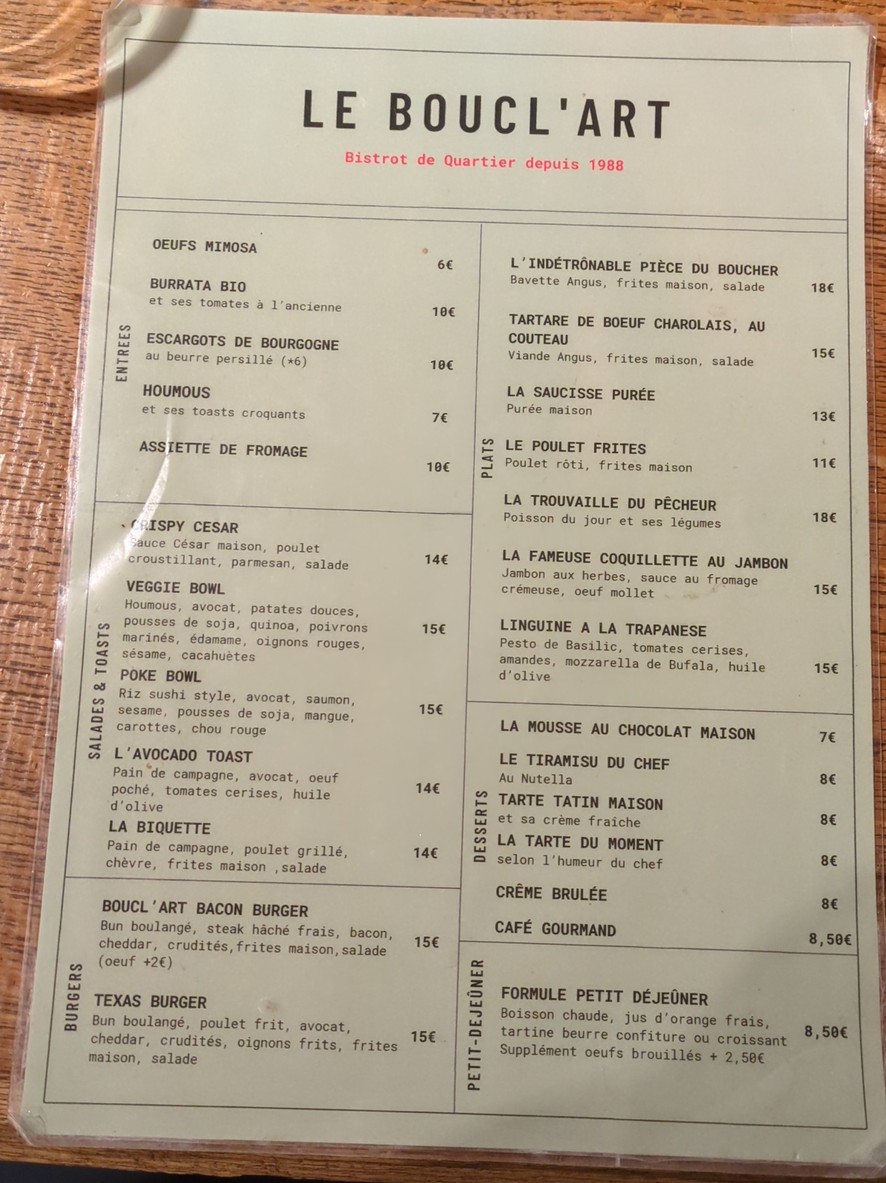Le Boucl'art menu 2