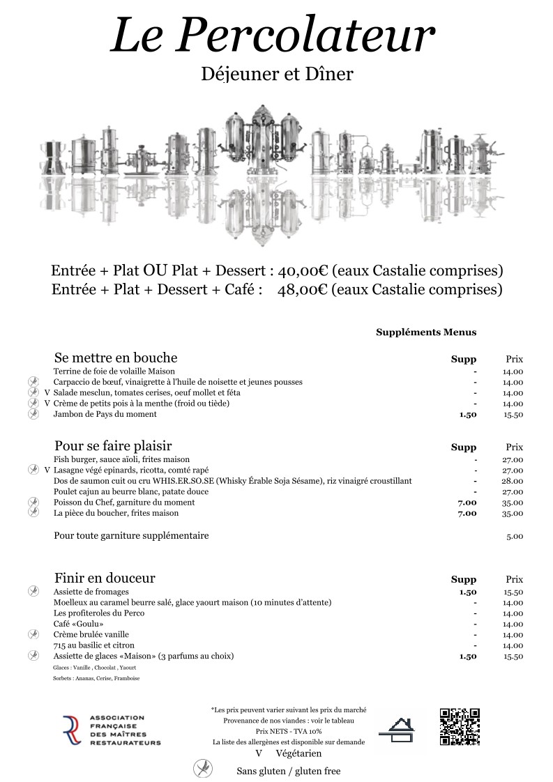 Le Percolateur menu 1