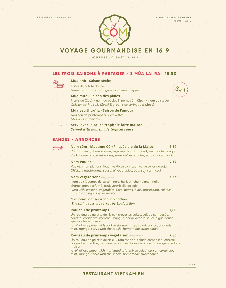 Com Restaurant menu 1