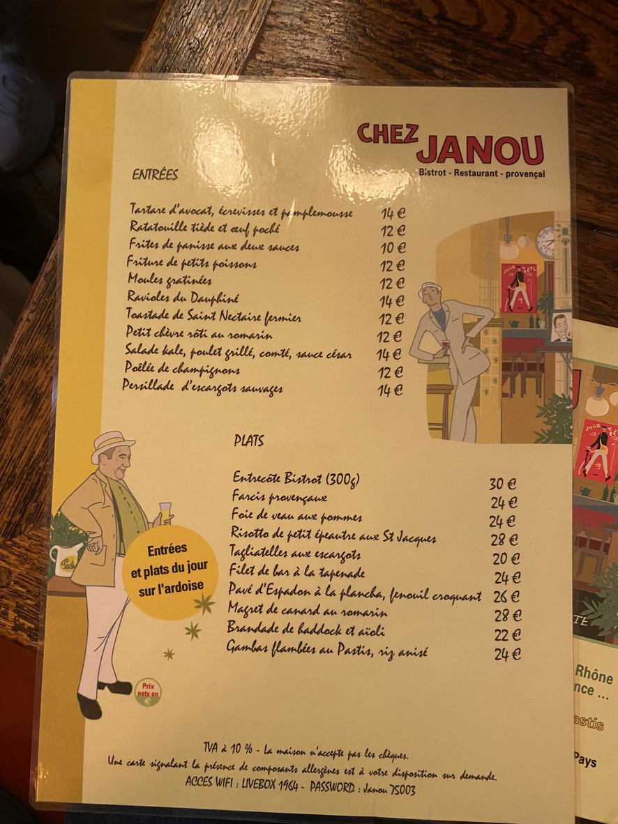 Chez Janou menu 1