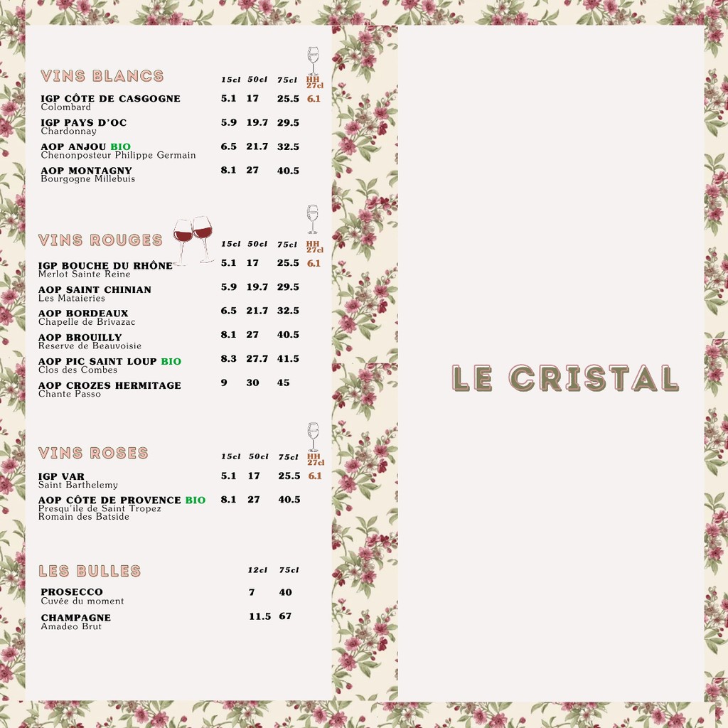 Le Cristal menu 3