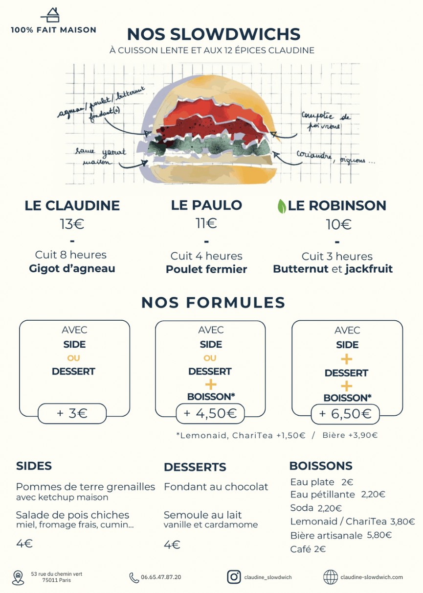 Claudine— Le sandwich méditerranéen à cuisson lente menu 1