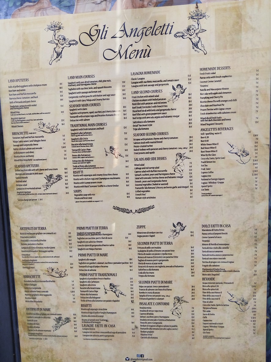 Gli Angeletti menu 1