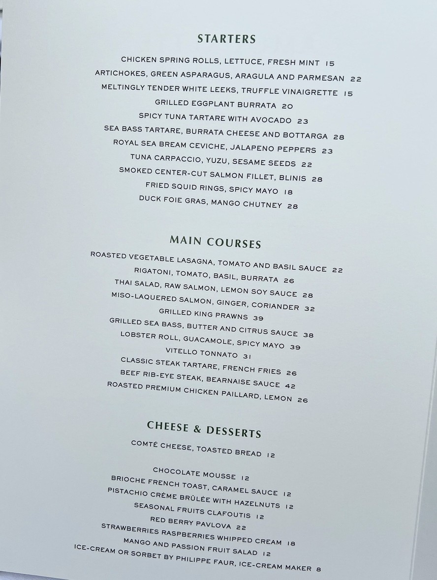 Amourette Passy menu 1