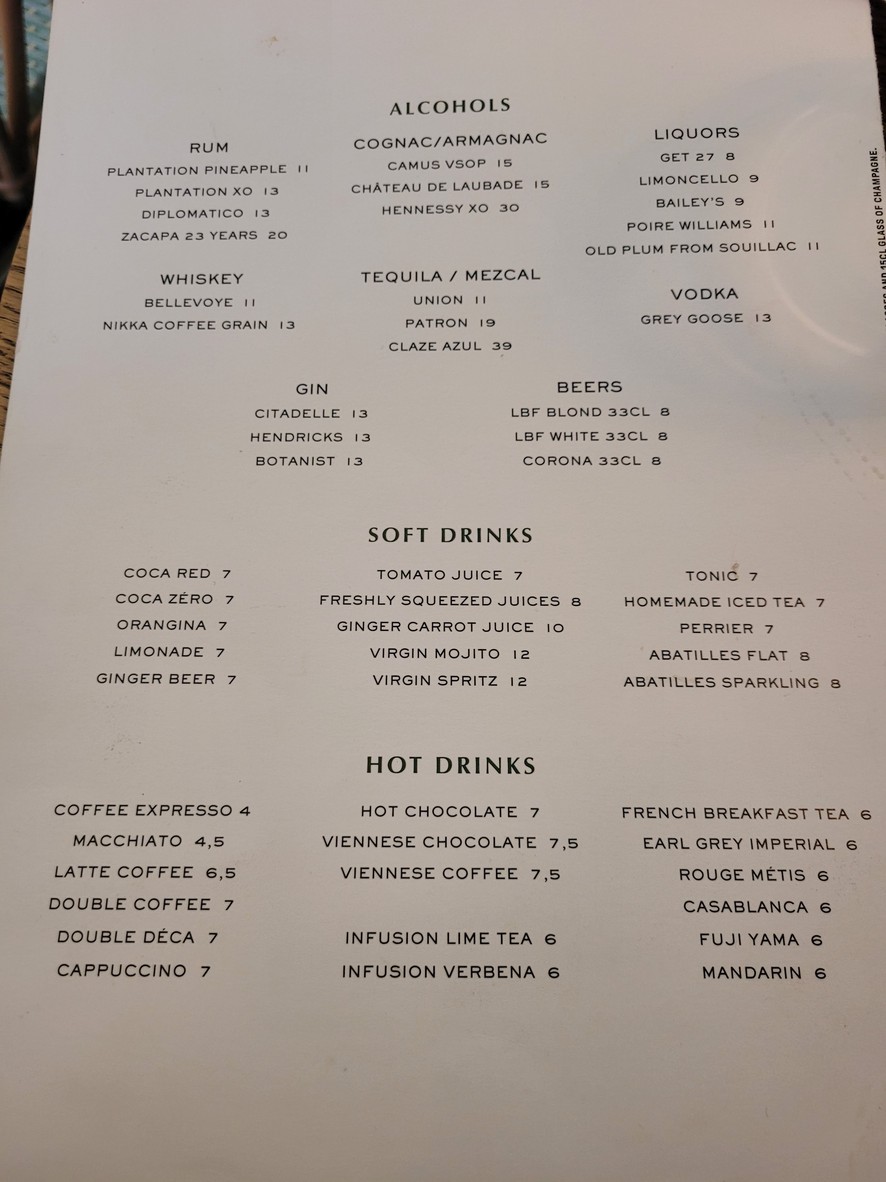 Amourette Passy menu 2