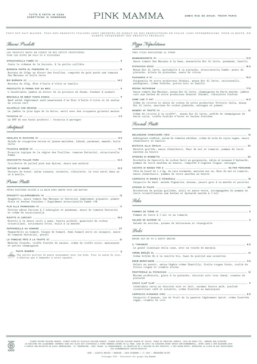 Pink Mamma menu 1