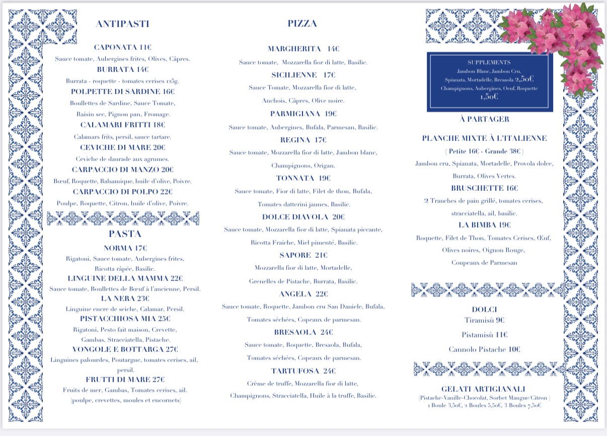 SAPORE menu 2