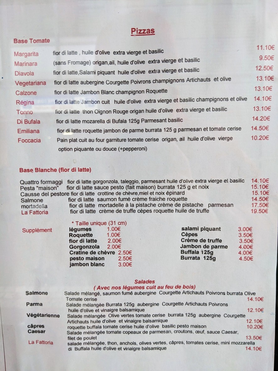 La Fattoria menu 2
