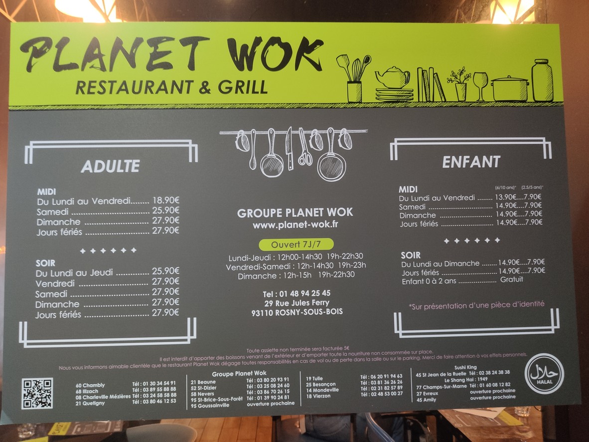 PLANET WOK ROSNY menu 1