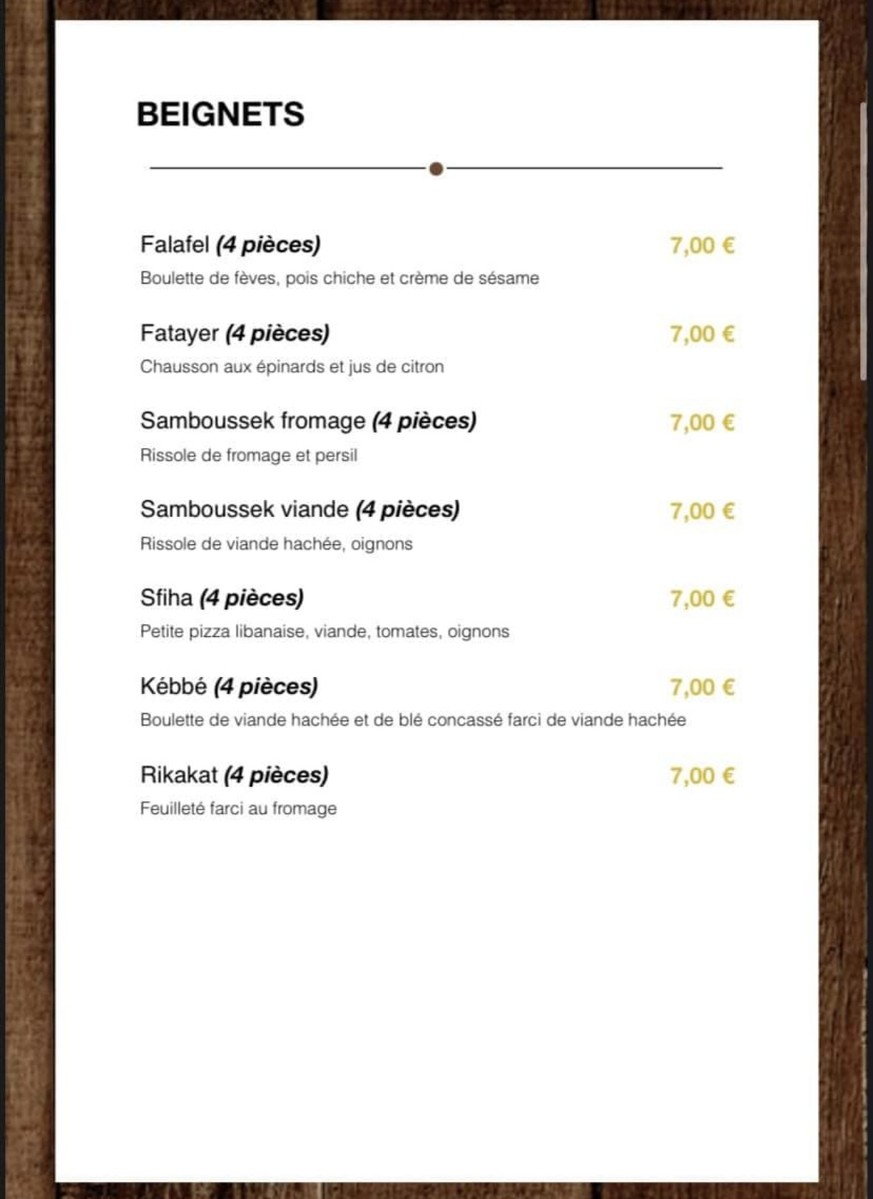 Vallon du Liban menu 3