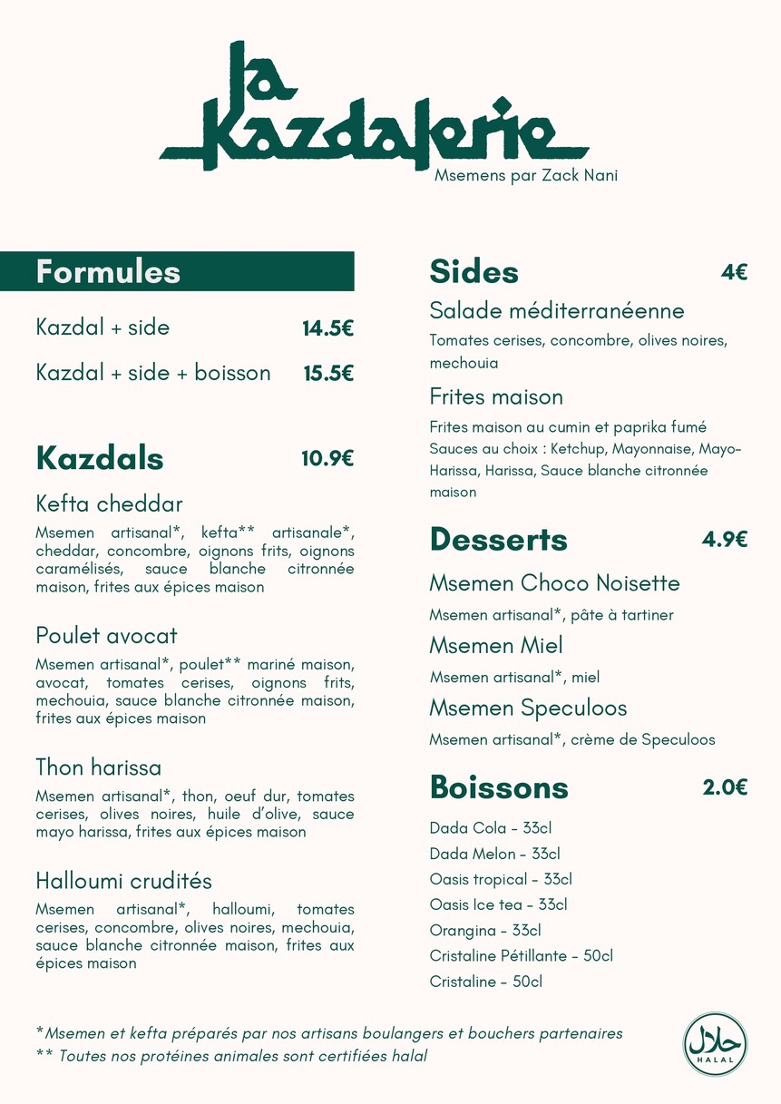 La Kazdalerie - Levallois-Perret menu 1
