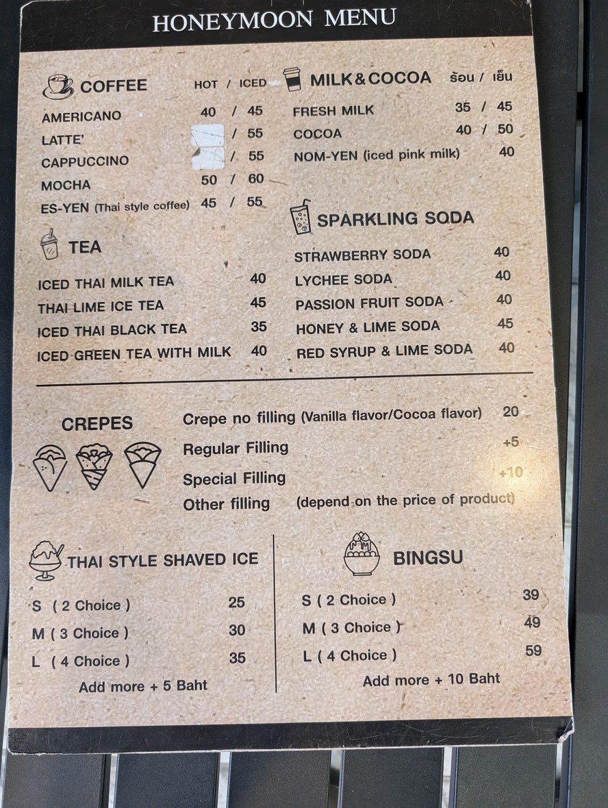 ฮันนีมูน(Honeymoon) menu 1