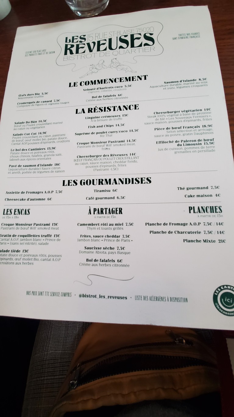 Les Rêveuses menu 1