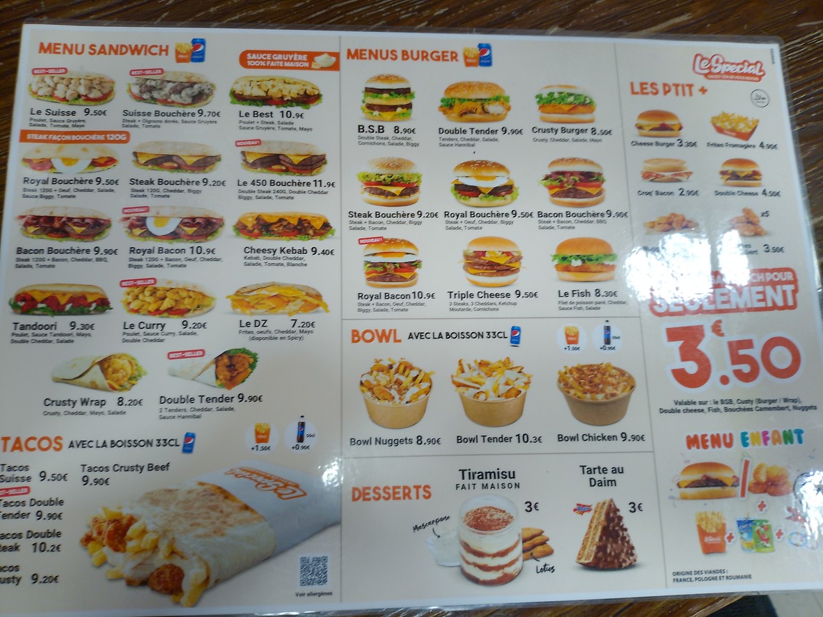 Le SPECIAL restaurant menu 1