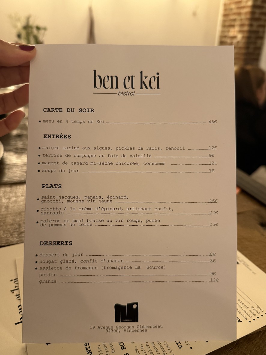 Bistrot ben et kei menu 2
