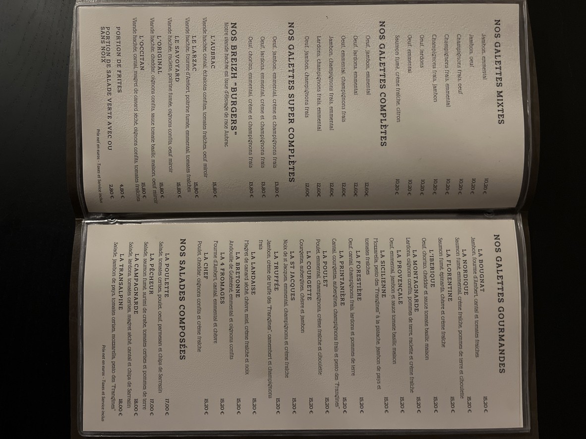 La Crêperie des Frangines menu 1